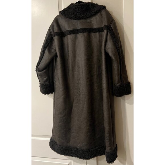 NWT | Nasty Gal | US 6, oversized | Distressed Maxi Bonded Aviator Coat Brown - Picture 6 of 14